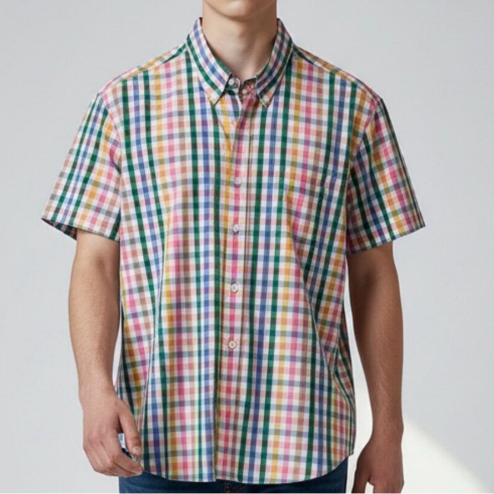 J.Crew Men Slim Short-Sleeve Flex Washed Casual Shirt Multicolor Plaid